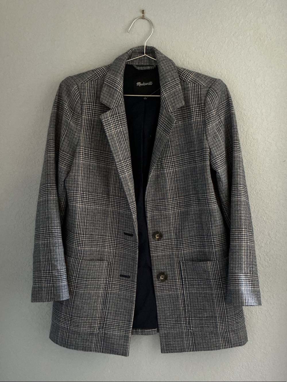 Madewell Gray, Blue, and Black Plaid Blazer
